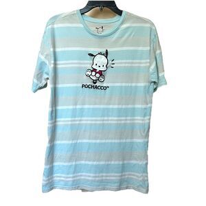 Pochacco T Shirt Men’s Small Blue White Striped Short Sleeve Pullover Unisex